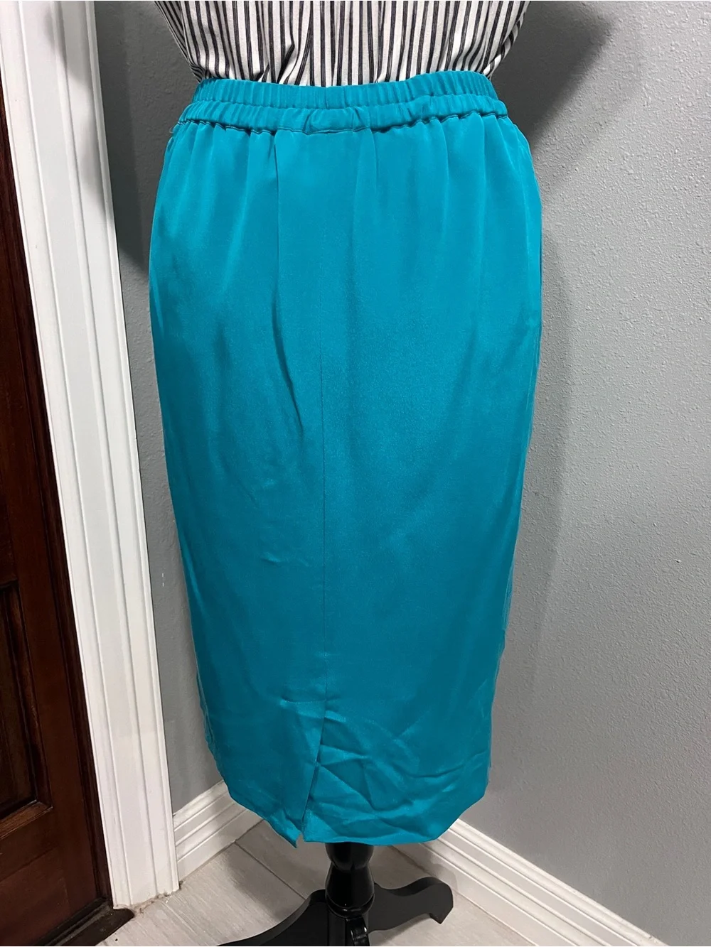 Vintage Adrianna Papell 100% Silk Teal Midi Skirt Pockets 6